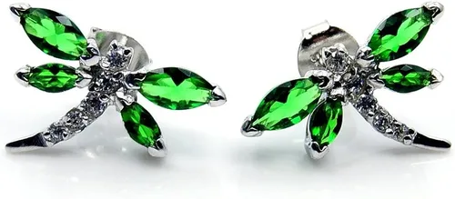 Miniatura 4 de Aretes de plata de ley con circonita cúbica verde y libélula, Plata de ley Circonita cúbica, Circonia cúbica