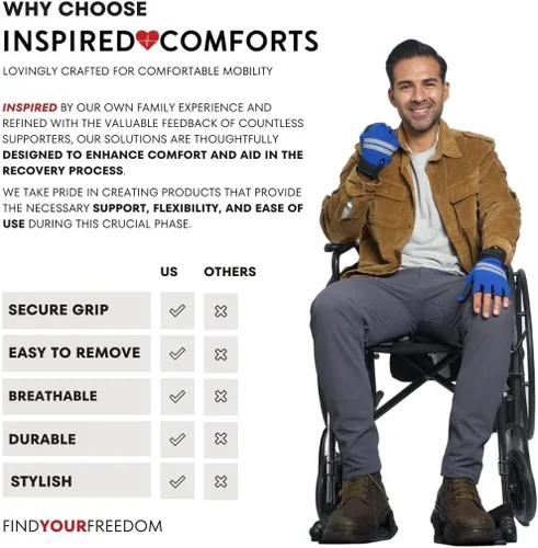 Miniatura 5 de Inspired Comforts Guantes para silla de ruedas, pulgar completo sin dedos, con agarre antideslizante, transpirables y reflectantes