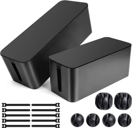 Caja de organización de cables, paquete de 2 cajas organizadoras de cables grandes y medianas con 17 unidades de organización de cables, caja