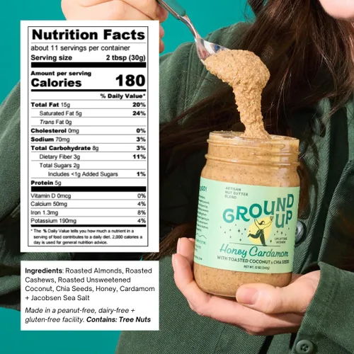 Miniatura 5 de Ground Up Mantequilla de almendras y anacardos - cardamomo de miel con semillas de chía - Sin maní, sin lácteos, sin gluten, vegana - 1 tarro de 12