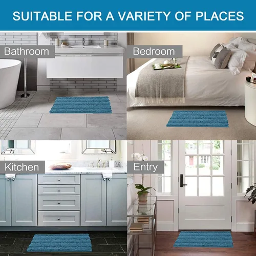 Miniatura 260 de H.VERSAILTEX Tapetes de baño antideslizantes para baño, alfombras de baño extragruesas de felpilla a rayas, tapetes de baño de 47" x 17", alfombras