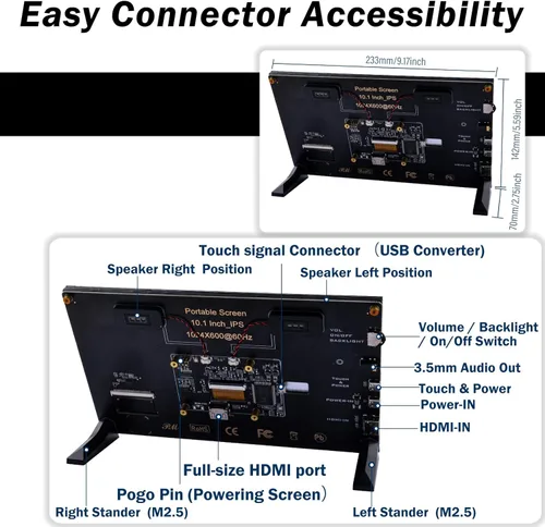 Miniatura 3 de GeeekPi Pantalla táctil capacitiva de 10.1 pulgadas para Raspberry Pi, monitor HDMI IPS 1024X600 pantalla LCD con doble altavoz para Raspberry Pi