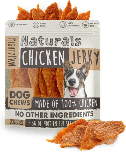 Mighty Paw Naturals Chicken Jerky Dog Treats | Cecina de pollo para razas pequeñas, medianas y grandes. Golosinas naturales para perros. Golosinas