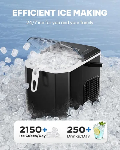 Miniatura 3 de Silonn Máquina de hielo para encimera con asa, 26 libras en 24 horas, 9 cubitos de hielo listos en 6 minutos, máquina de hielo autolimpiante