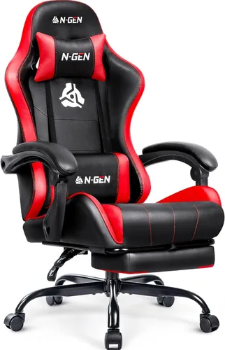 Miniatura 11 de N-GEN GAMING Silla de videojuegos con reposapiés, soporte lumbar para el hogar, oficina, respaldo alto, reclinable, altura ajustable, ergonómica