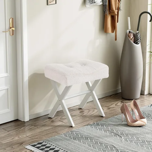 Miniatura 7 de Memobarco Taburete Silla de Tocador de 18 Pulgadas, Banco de Tocador con Patas en X de Metal, Taburete Otomán de Acento con Tela Bouclé Transpirable