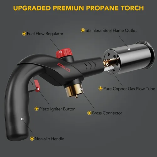 Miniatura 2 de Semlos Antorcha de propano, pistola de antorcha de propano grande de metal recargable