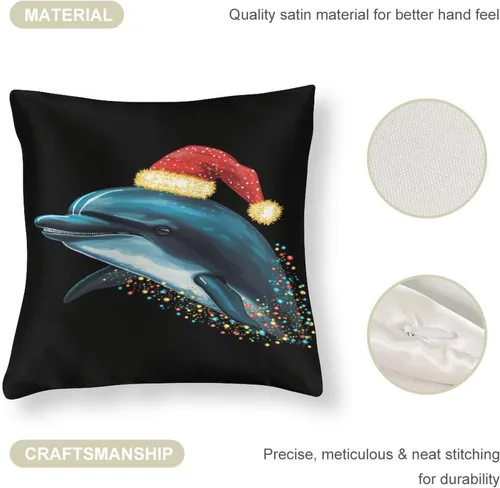 Miniatura 4 de Fundas de almohada de satén, fundas de almohada con sombrero de Papá Noel, fundas de almohada para amantes de los delfines, almohadas con cremallera