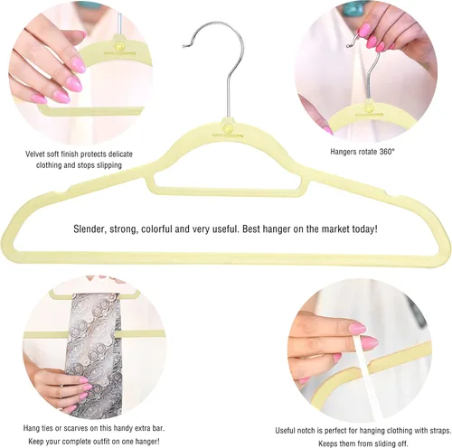 Miniatura 2 de Perchas de terciopelo, ultra delgadas que ahorran espacio, muescas, barra de corbata, gancho giratorio, paquete de 10, con 20 clips de terciopelo a