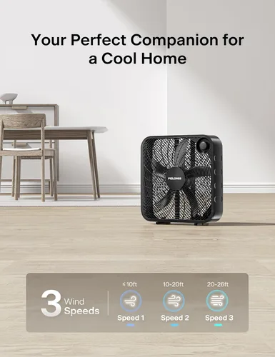 Miniatura 3 de PELONIS Ventilador de caja de 20 pulgadas – 3 velocidades, ventiladores de ventana, para piso o mesa, 25 pies/s, 2025 mejorado, lanzamiento de aire