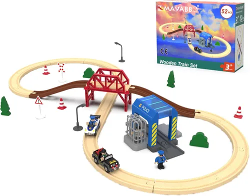 Miniatura 10 de Juego de tren eléctrico para pistas de madera, juguete de trenes a batería con luces y sonidos para niños pequeños, tren motorizado para niños