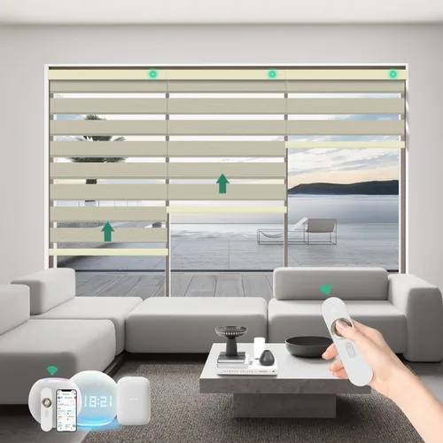 Miniatura 9 de Persianas motorizadas de cebra con control remoto, funcionan con HomeKit Alexa, cortinas eléctricas automáticas para ventanas, 60% opacas, filtro
