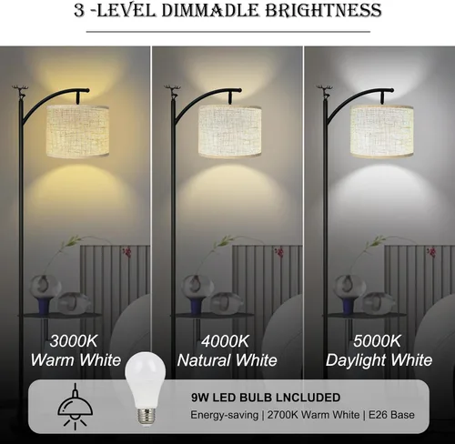 Miniatura 3 de Lámpara de pie, lámpara de pie para sala de estar con bombilla LED de 3 temperaturas de color, lámpara de pie, pantalla de lino de alta calidad