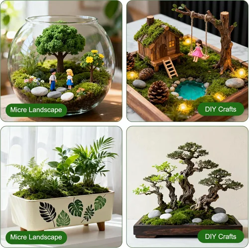 Miniatura 3 de Musgo verde falso para plantas en macetas de interior, 10.6 onzas, decoración de musgo sintético artificial para manualidades, jardín de hadas