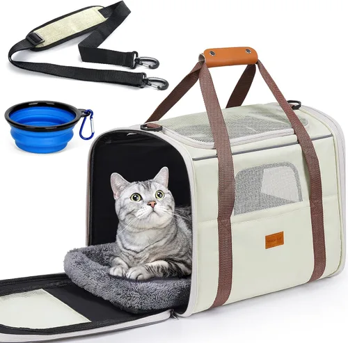 Miniatura 15 de morpilot - Bolsa de transporte para mascotas, portátil, de tela plegable, para perros o gatos, jaula para mascotas con zíperes de seguridad