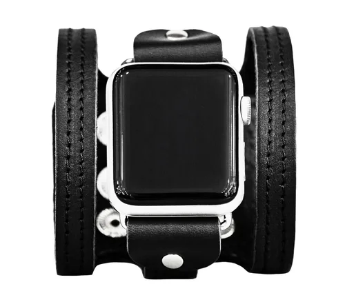 Correa de cuero cosida ancha compatible con Apple Watch de 1.496 in 1.575 in 1.614 in 1.654 in 1.732 in 1.772 in 1.811 in 1.929 in, hecho a mano UA