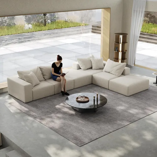 Miniatura 6 de Sofá modular de gran tamaño de 162 pulgadas, moderno sofá modular tapizado en forma de L de felpilla con 6 almohadas, combinación gratuita de sofá