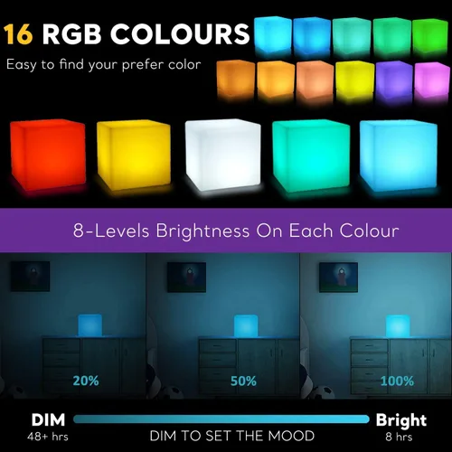 Miniatura 7 de Cubo de luz LED recargable de 6 pulgadas, 16 colores cambiantes Tesseract cubos de luz con control remoto, lámpara de humor LED cósmica regulable