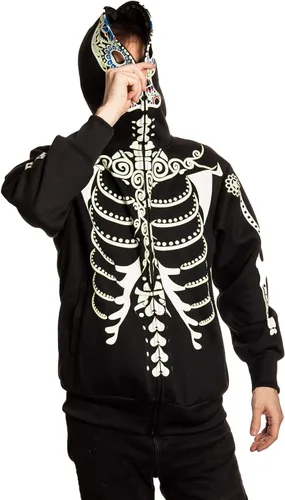 Miniatura 4 de Calhoun Disfraz de esqueleto que brilla en la oscuridad para hombre, Negro