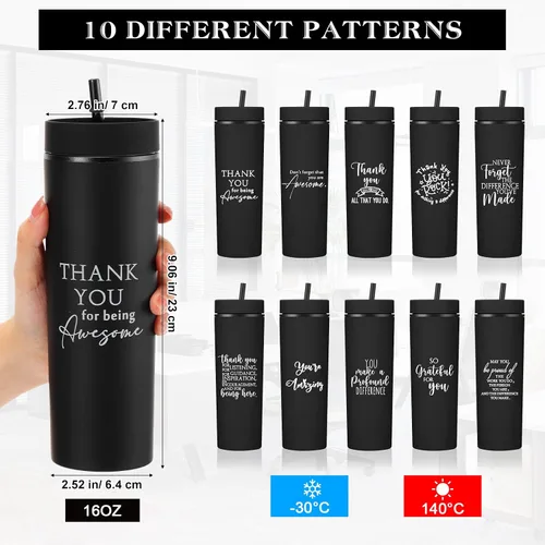 Miniatura 2 de Rtteri 10 tazas de agradecimiento de la semana de la CNA, regalos a granel de agradecimiento a los empleados, vasos delgados de plástico Negro