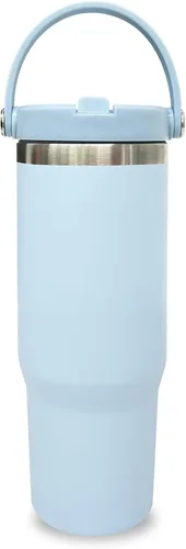 Miniatura 39 de Vaso de 30 onzas con asa superior, vaso aislado al vacío de doble pared con popote abatible, taza de café de viaje de 30 onzas con recubrimiento