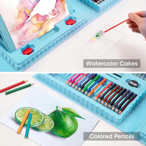 Miniatura 5 de VigorFun Suministros de arte, kit de arte de dibujo de 240 piezas, estuche de arte de regalo con caballete triple de doble cara, incluye blocs