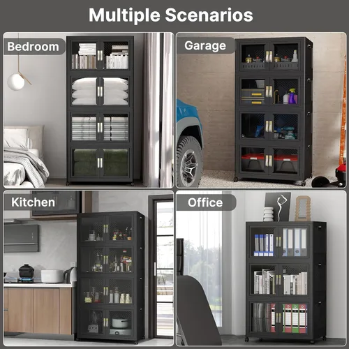 Miniatura 8 de Stackable Storage Bins with Lids, Clear Doors, 120QT Storage Bins Large Storage Cabinet Foldable Collapsible Closet Organizers for Bedroom Dorm