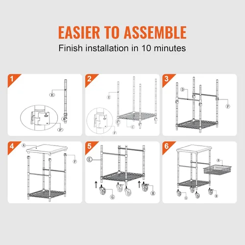 Miniatura 6 de VEVOR Carrito Utilitario de Cocina, 36.6"x20"x24" Carrito Rodante de Alambre de 3 Niveles, Carrito de Servicio de Acero con Capacidad de 470LBS
