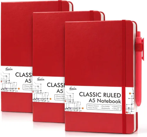 Miniatura 30 de feela Paquete de 3 Cuadernos Diarios a Granel, Cuaderno de Tapa Dura Clásico con Rayas Rayado Diarios con Soporte para Bolígrafo para Mujeres Niñas