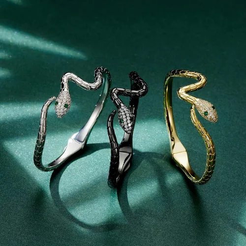 Miniatura 6 de Pulseras de serpiente, pulsera de serpiente ajustable, brazalete abierto, pulsera de plata con envoltura de serpiente de derivación, pulseras de oro