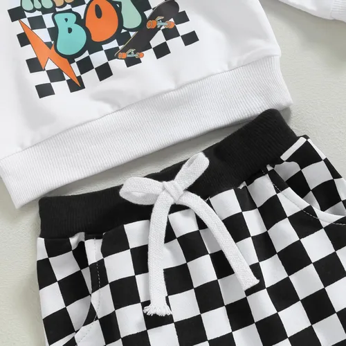 Miniatura 6 de Conjunto de 2 piezas de sudadera de manga larga con cuello redondo y estampado de letras de tractor para niño pequeño