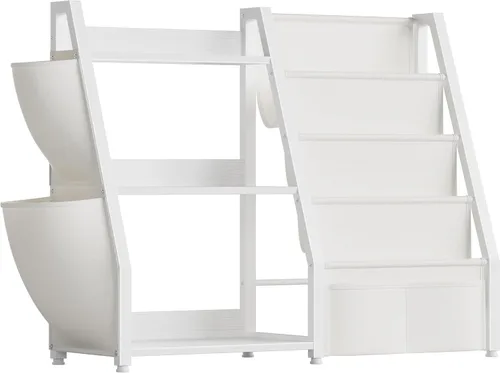 Miniatura 7 de Estantería para niños y almacenamiento de juguetes, organizador de juguetes con estante para libros de 3 niveles, estantería pequeña con eslinga