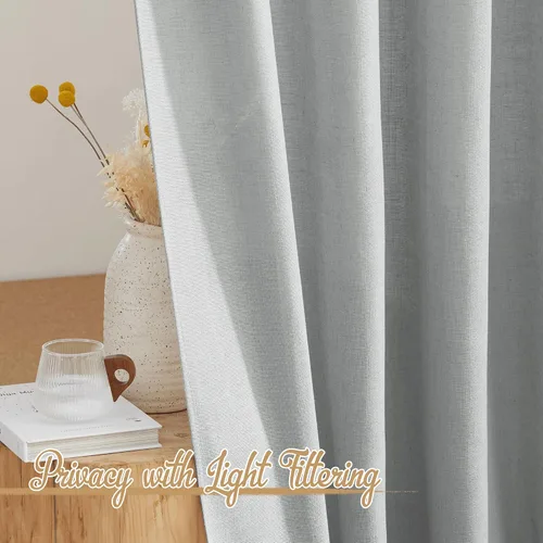 Miniatura 3 de NICETOWN - Cortinas de lino gris claro para habitación de niños, bolsillo para barra y trabilla trasera, parte superior de lino tejido