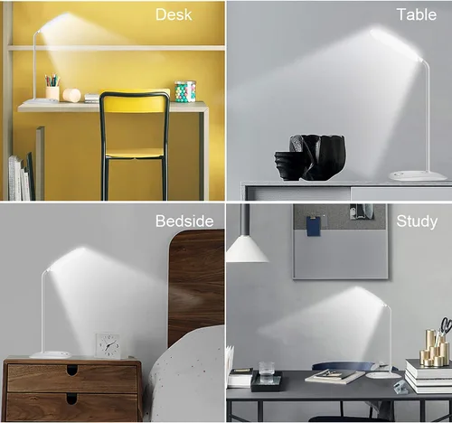 Miniatura 7 de Deeplite - Lámpara de escritorio LED con cuello de ganso flexible de 3 niveles de brillo, lámpara de mesa operada por batería de 5 W, control