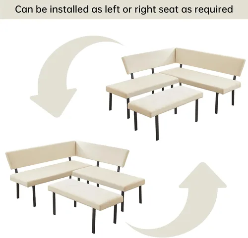 Miniatura 3 de HIPIHOM Moderno banco de comedor en forma de L, sofá esquinero tapizado de tela de 67 pulgadas con patas de metal para rincón de cocina, sala