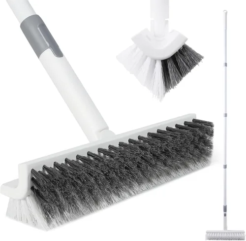 Miniatura 8 de BOOMJOY Cepillo de limpieza de suelo con mango largo de 57 pulgadas, cabeza de 12 pulgadas de ancho, raspador y cepillo 2 en 1, cerdas rígidas