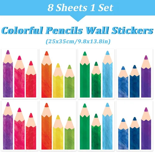 Miniatura 2 de Whaline 8 hojas de lápices de colores, calcomanías de pared, impermeables, lápices de acuarela, calcomanías educativas para despegar y pegar