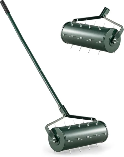 Aireador de césped rodante, herramienta aireadora manual de 18 pulgadas, rellenable con arena/rocas, aireador de césped de alta resistencia con asa,