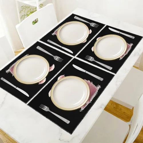 Miniatura 5 de Juego de 6 manteles individuales de conejo de angora, resistentes y lavables, para decoración de mesa de cena y fiesta