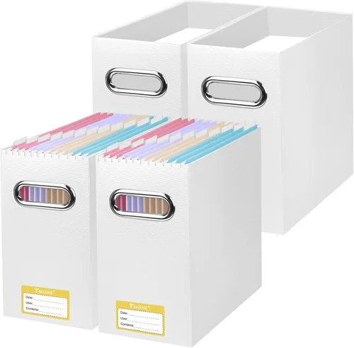 Miniatura 24 de BALEINE Caja organizadora de archivos, organizador de carpetas de archivos de cartón con asa para tamaño carta, caja de archivos colgante plegable