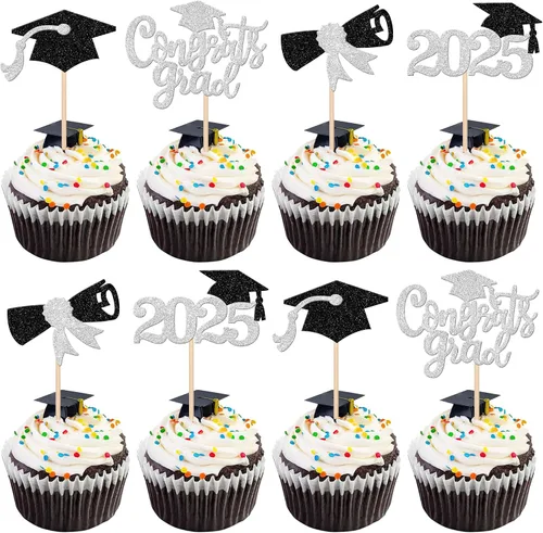 Miniatura 41 de 1 pieza de decoración para pastel de clase 2025 con purpurina, tapa de graduación 2025, decoración de pastel de felicitaciones para 2025, decoración