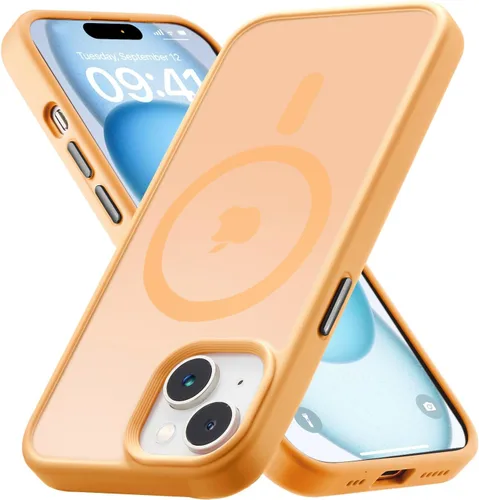 Miniatura 51 de Tigowos - Funda magnética para iPhone 15, resistente a las caídas, sensación de piel mate, a prueba de golpes, delgada, negro mate