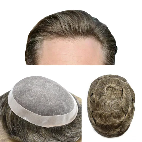 Miniatura 30 de LYRICAL HAIR Toupee para hombres de aspecto natural de cabello humano fino mono encaje hombres reemplazo sistema de pelo PU polipiel alrededor