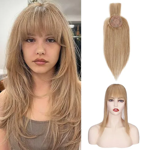Miniatura 10 de Benehair 150% seda hecha a mano densidad base 100% Remy cabello humano para mujeres con flequillo clip en piezas de cabello con clip con ligera Gris