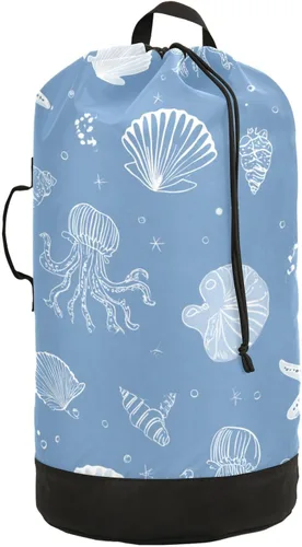 Miniatura 15 de Mochila de lavandería con hojas de estilo bohemio beige con correas ajustables para el hombro, bolsa de lavandería sucia para viajes, campamento