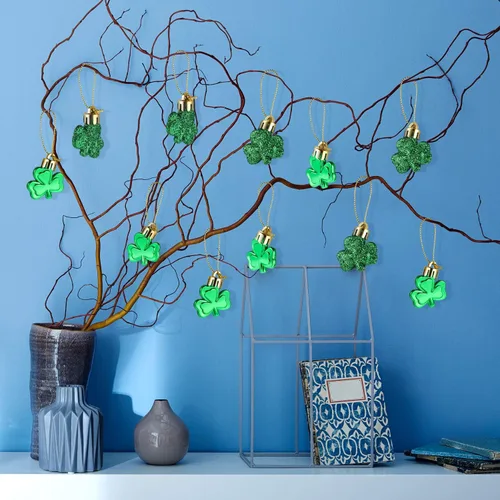 Miniatura 4 de Leinuosen 48 piezas de tréboles del día de San Patricio, trébol de buena suerte, adorno verde de San Patricio para adornos de árbol, estante