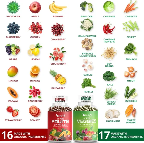 Miniatura 3 de Fabricado con cápsulas orgánicas de frutas y verduras, suplemento vitamínico vegetal superalimento para mujeres y hombres, mezcla de frutas