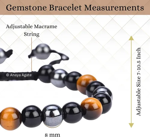 Miniatura 260 de Adjustable Crystal Bracelet – Gemstone Bead Bracelet with Adjustable Macrame String – Chic Gemstone Bracelet for Men and Women – 8mm Round Healing