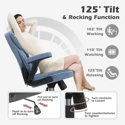 Miniatura 5 de SEATZONE Sillas de escritorio de oficina en casa con ruedas y reposabrazos, silla de oficina, cómoda malla ergonómica con tela polar de peluche