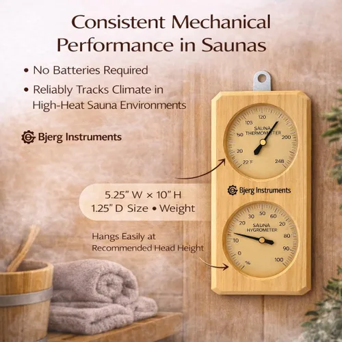 Miniatura 5 de Termómetro e higrómetro de sauna – Medidor analógico de temperatura y humedad 2 en 1 para interiores con marco de madera de pino, para salas